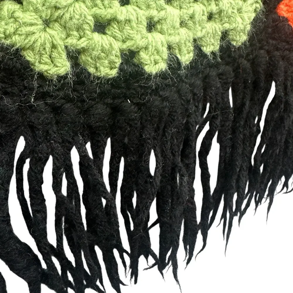 VTG Handmade Afghan Throw Blanket Roseanne Boho Fringe Black 73x35 OOAK Hippie